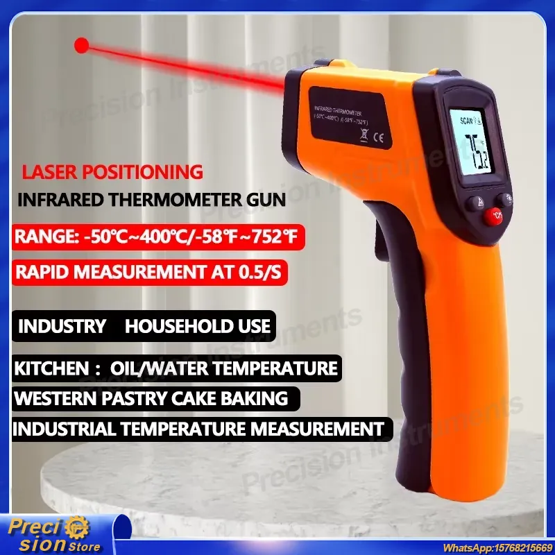 Industrial Handheld Laser - Termometer Inframerah Tanpa Kontak, Pengukur Suhu